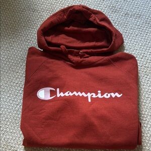 Women’s Champion Burnt Umber Sweatshirt Hoodie Size L Pink Font